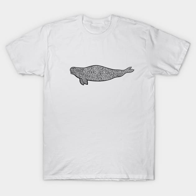 Beluga Whale Ink Art - cool animal design - white T-Shirt by Green Paladin